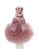 Set botez cu Ursulet, culoare Roz Pudra, Trusou, Rochie cu fundita si Lumanare, REC3246